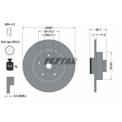 Bild av TEXTAR PRO 92254103 Disque de frein 290 11 05/05 114,3 plein revêtu avec bague magnétique intégré, roulement roue RENAULT: GRAND SCENIC 3