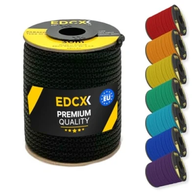 Bild av EDCX 4mm Nylon Paracord 550 30m (100 fot) Typ III, 100% nylonrep, 7 trådsrep, nylonrep i enfärgade färger (Black Snake, 30 m)