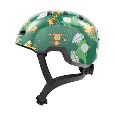Bild av ABUS Barnhjälm Skurb Kid robust cykelhjälm i skaterlook med plats för en fläta och olika mönster flickor pojkar grön djungelmönster, storlek S