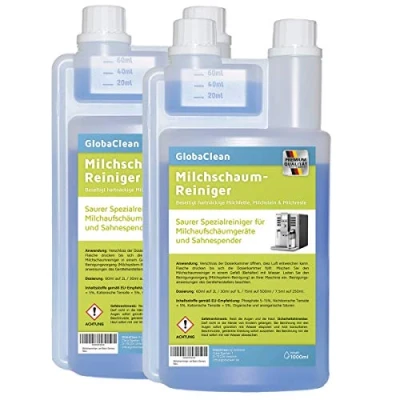 Bild av GlobaClean Mjölkskum, rengöringsmedel för mjölksystem, rengöring helautomatiska kaffemaskiner och flytande mjölkskummare (2 x 1 liter)