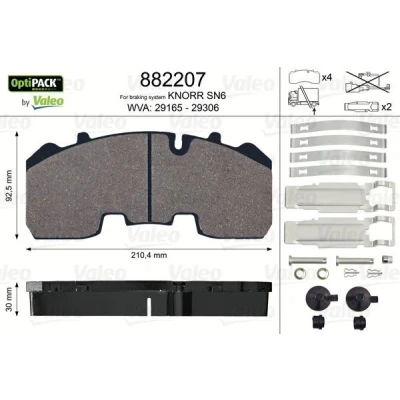 Bild av VALEO 882207 Jeu de plaquettes frein OPTIPACK Essieu arrière contact signal d&#039;usure exclu sans kit vis fixation IVECO: EuroCargo I III