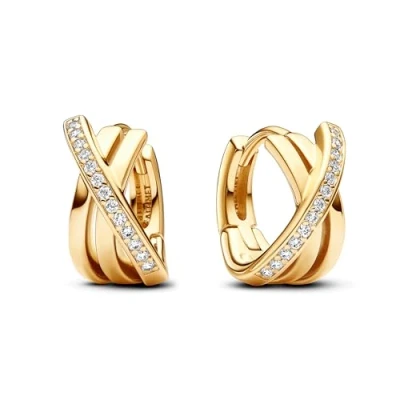 Bild av PANDORA Signatures Überkreuzte Pavé Creolen aus Sterling Silber mit vergoldeter Metalllegierung und Zirkonia, 263150C01