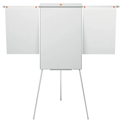 Bild av Nobo Impression Pro Magnetisk Whiteboard Med Yta I Stål, Ställ Tre Ben Och Förlängningsarmar, Fristående Whiteboardtavla, Kan Justeras Höjdled, Pennhållare Krokar För Block, Vit, 1901918