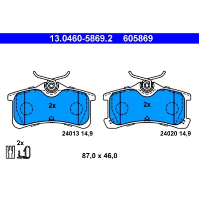 Bild av ATE 13.0460 5869.2 Jeu de plaquettes frein avec indicateur d&#039;usure TOYOTA: Corolla VIII Liftback, Avensis I Compact