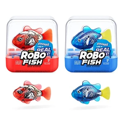 Bild av Robo ALIVE Fish Series 3 robotfisk, 2 pack, blå och röd, simmar i flera riktningar, batteridriven, leksaksfisk, poolleksaker