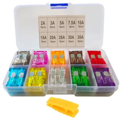 Bild av FULARR 80 st professionell bilsäkring, standard säkringsblad sortiment kit, med ersättning säkringar extraktor och förvaringslåda 2A/3A / 5A 7,5A 10A 15A 20A 25A 30A 35A