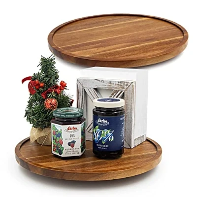Bild av ANBOXIT Lazy Susan skåp organiserare, 25 cm trä skivspelare, skivspelare i akacia trä, roterande kryddhylla för köket (2 pack)