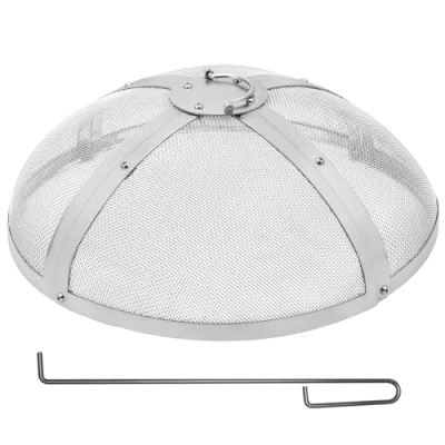 Bild av VEVOR Eldgropslock, rund 50,8 cm (20 tum), förstärkt tungt metallskydd, utomhus eldstadslock, lättöppnande topp skärmskydd med ringhandtag för uteplats eldgropar bakgård