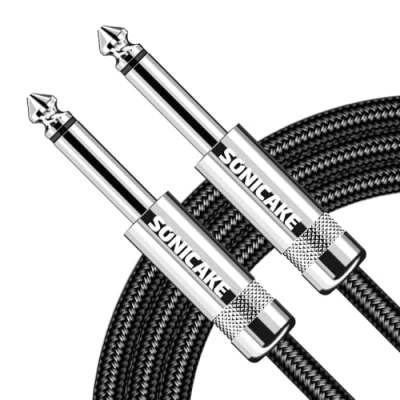 Bild av Sonicake Instrumentkabel för gitarr, 3 m, 6,3 gitarrkabel, bullerskydd, nylon, flätad, svart