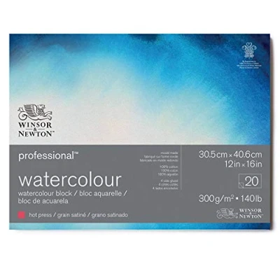 Bild av Winsor &amp; Newton 6664008 professionellt akvarellpapper i block 20 ark 30,5 x 40,6 cm, 300 g/m², satinerat, ljust naturligt vitt papper arkiverbar kvalitet, gulbeständigt