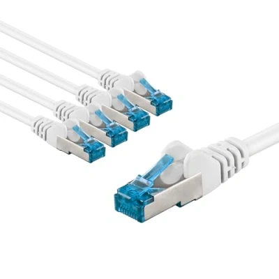 Bild av goobay 66049 CAT 6a nätverkskabel i en uppsättning med 5/patchkabel skärmad S/FTP/CU Ethernet kabel, PiMF, LSZH/Cat kabel 10 Gbits/vit/5 x 2 m