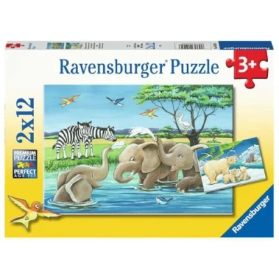Bild av Ravensburger 05095 2x12 bitar Barnpussel från 3 år perfekt ålderspassning Safaridjurens ungar en rolig aktivitet för familjen och barnen