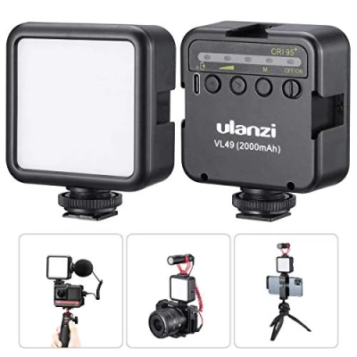 Bild av ULANZI VL49 Vlog ficka videolampa, CRI 95+ praktisk uppladdningsbar LED fyllning, med 3 kalla skoportar, 2 000 mAh USB C minibelysning videoinspelning Youtuber livestreaming tillbehör