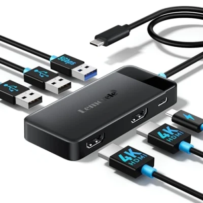 Bild av Lemorele Docking Station USB C 6 en 1, Hub Dual Monitor con 2 HDMI 4K, 3 USB3.0/2.0, PD 100W,Hub C/Docking for MacBook/Windows