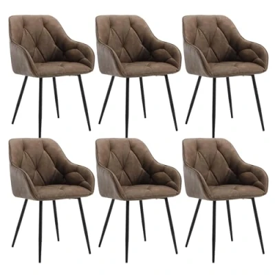 Bild av WOLTU Uppsättning med 6 matrumsstolar, köksstol, stol matsal vardagsrum, ergonomisk fåtölj, armstödsstol, stoppstol, sits av vintagekonstläder, metallben, mörkbrun, EZS03dbr