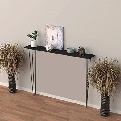 Bild av En.casa] Konsolbord Kokemäki stående hylla med hårstift 120 x 18 82 cm skänk dekorativt stativ svart