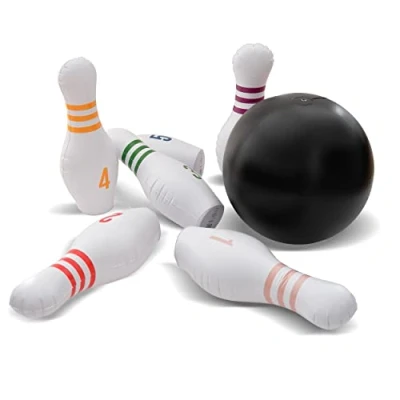 Bild av Ocean 5 Gigantisk Uppblåsbart Bowlingspel Bowlingset Barn 1 Bowlingklot med 6 x 68,5 cm Bowlingkäglor Inkluderar Pump och Reparationsplåster Bowling Spel Utomhus