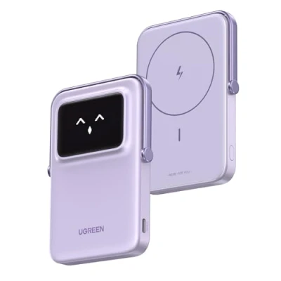 Bild av UGREEN Uno Wireless Power Bank 5000mAh Magnetisk powerbank med vikbart stativ och TFT skärm, 20W USB C snabbladdning, 7.5W MagSafe kompatibel iPhone 12 16 serien (Lila)
