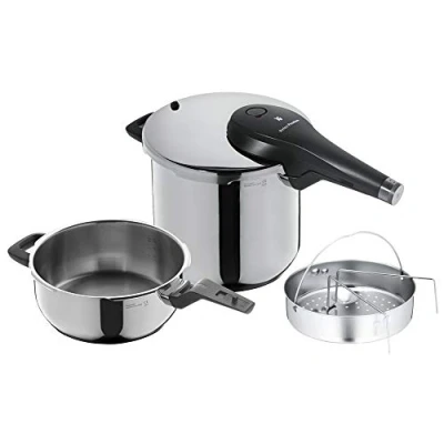 Bild av WMF Perfect Premium tryckkokare set induktion 3 delar, ångkokare 6,5 l + med insatsset, Cromargan rostfritt stål, 2 matlagningsnivåer, vridknapp