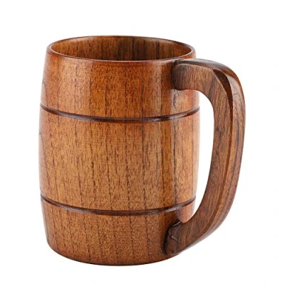 Bild av TOPINCN Naturlig trä öl kopp Retro stor kapacitet te vatten rustik dricka kaffe mugg med handtag drinkware för hem restaurang