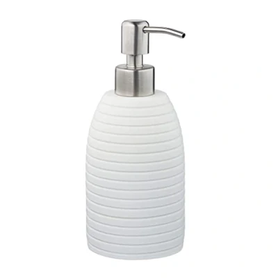 Bild av Relaxdays tvåldispenser, 300 ml, påfyllningsbar, badrum, toalett, kök, flytande polyresin, pump i rostfritt stål, vit