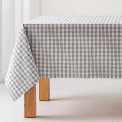 Bild av GAMUSI Fläcksäker bordsduk rektangulär Vichy ruta, vattentät bomull, 140 x 300 cm ljusgrå