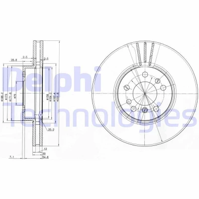 Bild av DELPHI BG3628 Disque de frein 332 30 5 ventilé huilé non traité sans roulement roue, bague ABS BMW: X5, X3