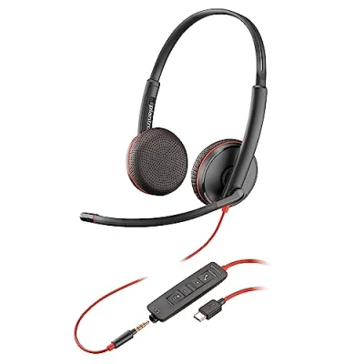 Bild av Poly Blackwire 3225 trådbundet headset (Plantronics) brusreducerande mikrofon stereodesign anslut till PC/Mac/Mobile via USB C, A eller 3,5 mm Fungerar med Teams, Zoom Amazon Exclusive