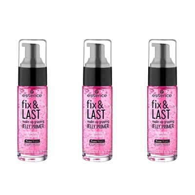 Bild av essence fix &amp; LAST Smink primer, gel rosa, fuktgivande, långvarig, naturlig, vegansk, utan alkohol, parabener, mikroplastiska partiklar, 3 pack (3 x 29 ml)
