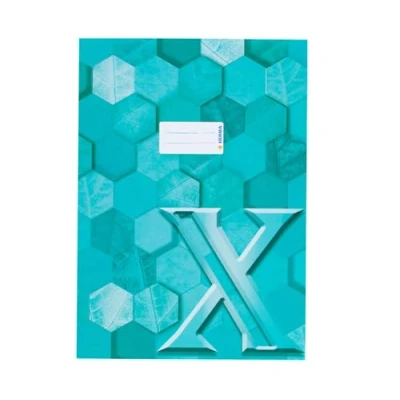 Bild av HERMA 20088 häftkuvert A4 kartong turkos, förädlat häftfodral med märkningsfält av robust och extra starkt papper, häftskydd hexagonmönster motiv för skolpjäser, färgad