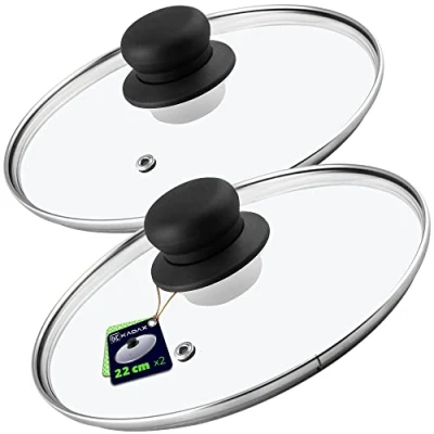Bild av KADAX Glaslockset, grytlock av glas, ⌀ 1430 cm, värmebeständigt lock för kastrull, panna, pannlock med plasthandtag, universallock (2 x 22 cm)