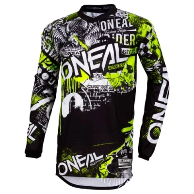 Bild av O&#039;NEAL Motocross skjorta långärmad MX MTB Mountainbike Passform för maximal rörelsefrihet, insydd armbågsskydd Jersey Element Attack Vuxna Svart Neon Gul Storlek M
