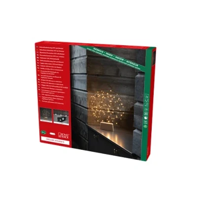 Bild av LED metallsilhuett &quot;liten ring&quot;, med träfot, svart, dimmer, på/av brytare, lindad svart tråd, 100 bärnstensfärgade dioder, 4,5 V innertrafo, 2 W, kabel