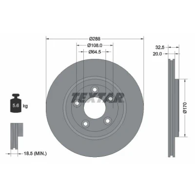 Bild av TEXTAR Disque de frein JAGUAR: S Type, XJ Berline 20mm 05/05 108mm ventilé l&#039;intérieur sans moyeu roue, boulon fix roue 92099100