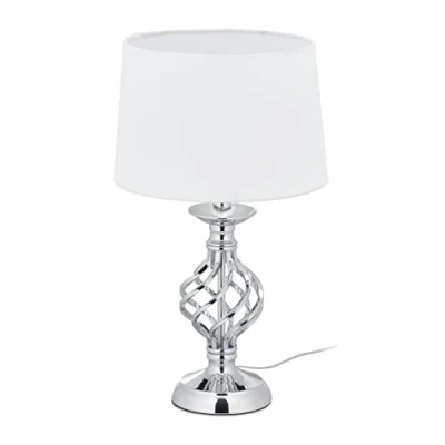 Bild av Relaxdays Bord modern, sänglampa touch, dimbar 3 nivåer, E14, ädel, 43,5 x 25 cm, silver/vit