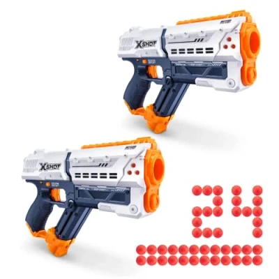 Bild av Chaos Meteor Blaster (2 pack + 24 pilar) av ZURU, X Shot White Dart Ball Blaster, leksaksblaster, enkel påfyllning, snabb brandkraft, omladdning, leksaker för barn, pojkar, tonåringar,