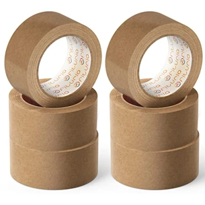 Bild av Bruna färg Kraft Papper Ekologisk Självhäftande Tape för förpackning, inramning av bilder eller tätning. Säker och robust förpackning ofyturia (48 mm x 80 mts Kraft, 6 rullar)
