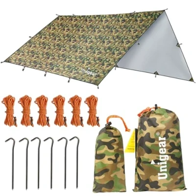Bild av Unigear Regnskydd, tarp regn fluga vattentät tältduk vikbar lätt vandringsskydd för camping och skydd mot regn, snö sol