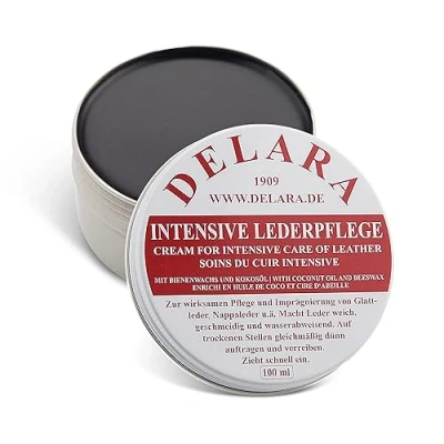 Bild av DELARA Intensiv lädervård, svart, 100 ml impregnerat och skyddar läder mycket effektivt. Nytt recept med högkvalitativ kokosolja bivax tillverkat i Tyskland