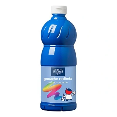 Bild av Lefranc &amp; Bourgeois 188032 flytande tempera redimix barnfärg, färdig att använda gouachfärg, 1 000 ml flaska primär blå
