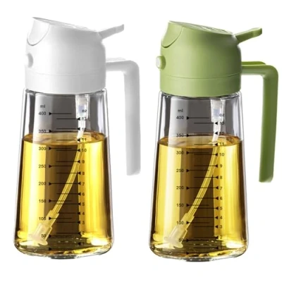 Bild av TrendPlain 470 ml olivolja dispenser flaska för kök 2 i 1 oljedispenser och oljespruta matlagning, luftfritös, sallad, BPA fri spruta, vit grön.