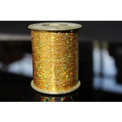 Bild av 1 spole 7 000 m 0,3 mm Flashabou holografiskt glitter laser platt Mylar kristall blixt öring flugbindningsmaterial (gyllene)