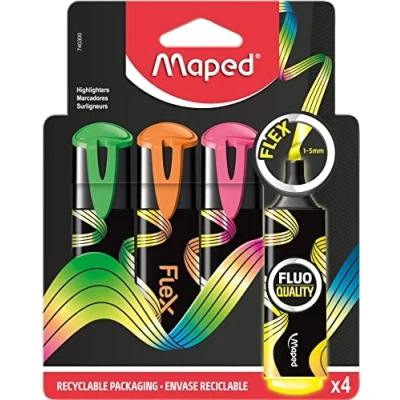 Bild av Maped överstrykningspenna FLUO PEPS FLEX extra mjuk, flexibel spets perfekt markeringsresultat x 4 markörer 740300