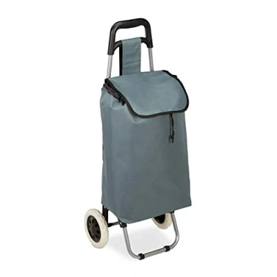 Bild av Relaxdays hopfällbar shoppingvagn, avtagbar 28 L matkasse, med hjul HWD 92,5 x 42 cm, grå, grå