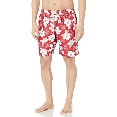 Bild av Amazon Essentials Herr 9&quot; snabbtorkande badbyxor, röd hibiskusblomma, X Large