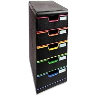 Bild av Exacompta Ref 301914D MODULO A4 Lådhurts med 5 stängda lådor för A4+ dokument Utvändiga mått: Djup 35 x Bredd 28,8 Höjd 32 cm Svart/svart harlequin