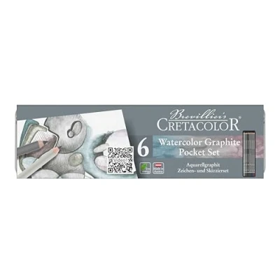 Bild av CRETACOLOR Watercolor grafit pocket set Vattenmålningsbara grafitpennor 3 färger och grafitexamen, 6 stycken (1 pack)