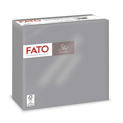 Bild av Fato Engångs pappersservetter, Svitthet och mjukhet, Förpackning med 40 servetter, 38 x Vikta i 4, 2 slöjor, Grå, 100% ren Cellulosa papper, FSC certifierad