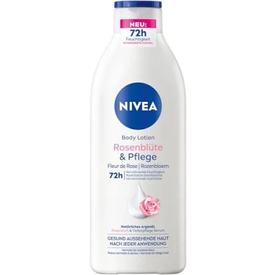 Bild av NIVEA Body Lotion rosenblomma &amp; vård, kroppskräm med djupvårdsserum för 72 timmar fukt, kroppslotion arganolja av naturligt ursprung (400 ml)
