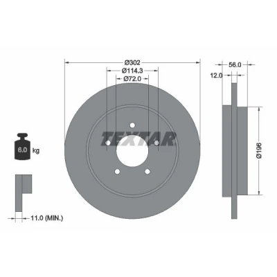 Bild av TEXTAR PRO 92197803 Disque de frein 302 12 05/05 114,3 plein revêtu sans roulement roue, boulon fix moyeu roue